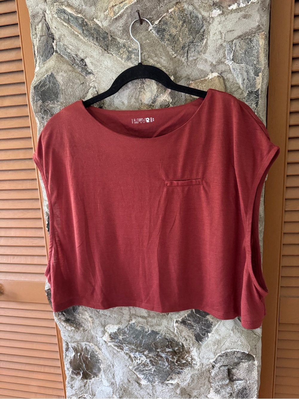 NWT- I.FIVE- Rust Red Cropped Pocket Tee